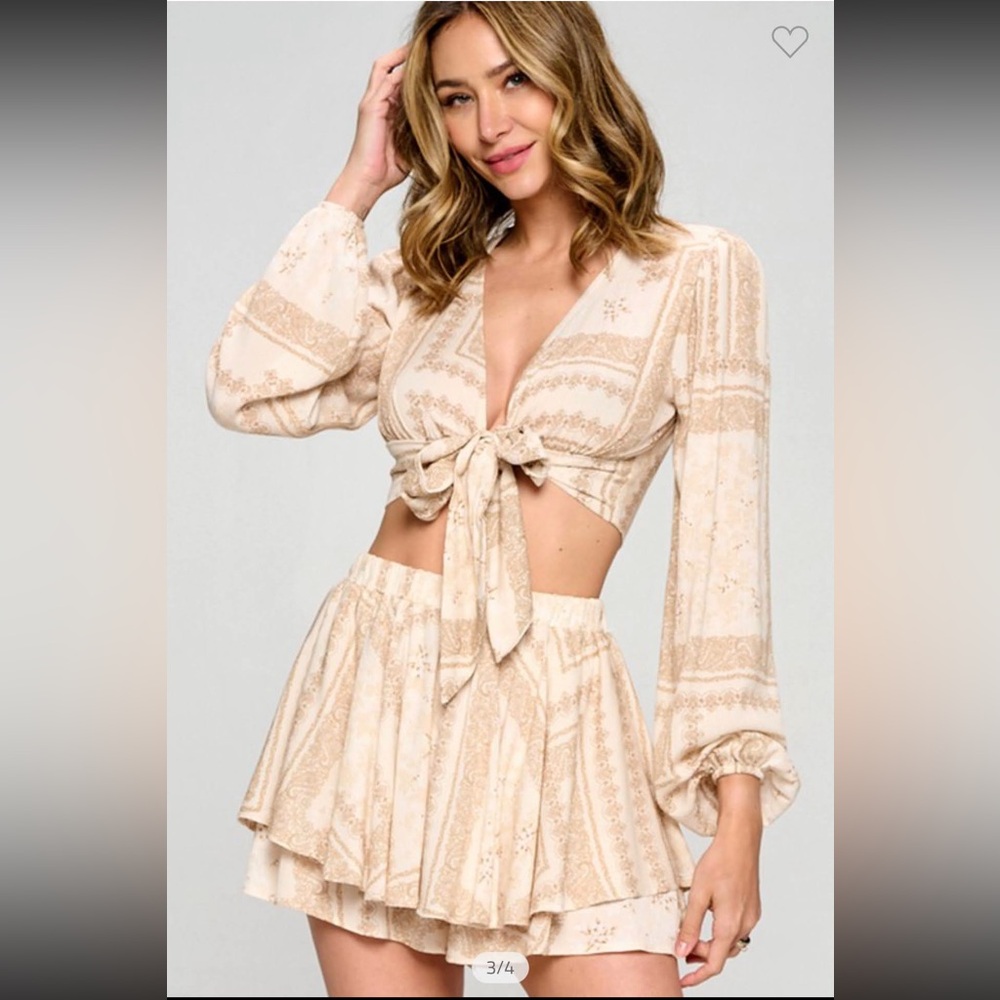Nude Front Tie Matching Set Size: Small and Medium